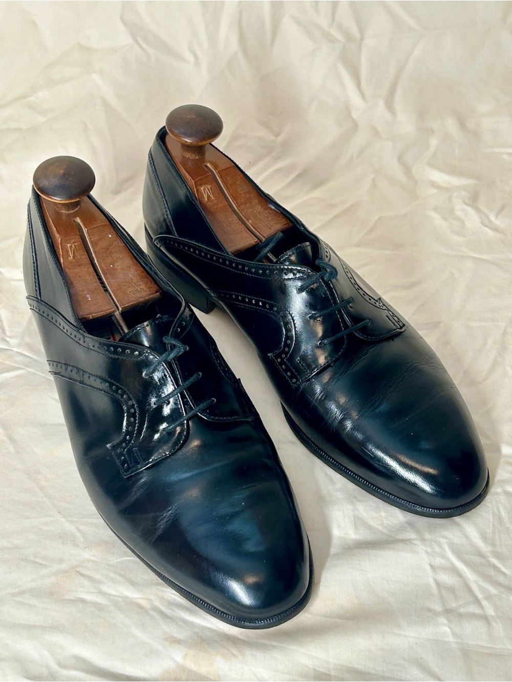 Mario Bruni Black Leather Derby Brogue Almond Toe Dress Shoe 10